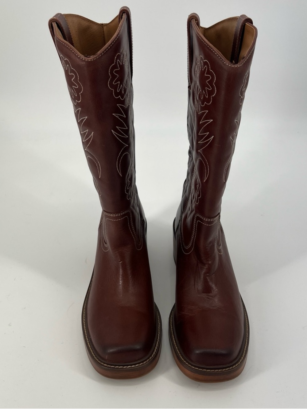 Frye Kate Deco Stitch Floral Embroidered Square Toe Leather Western Boots 8 - Picture 5 of 11